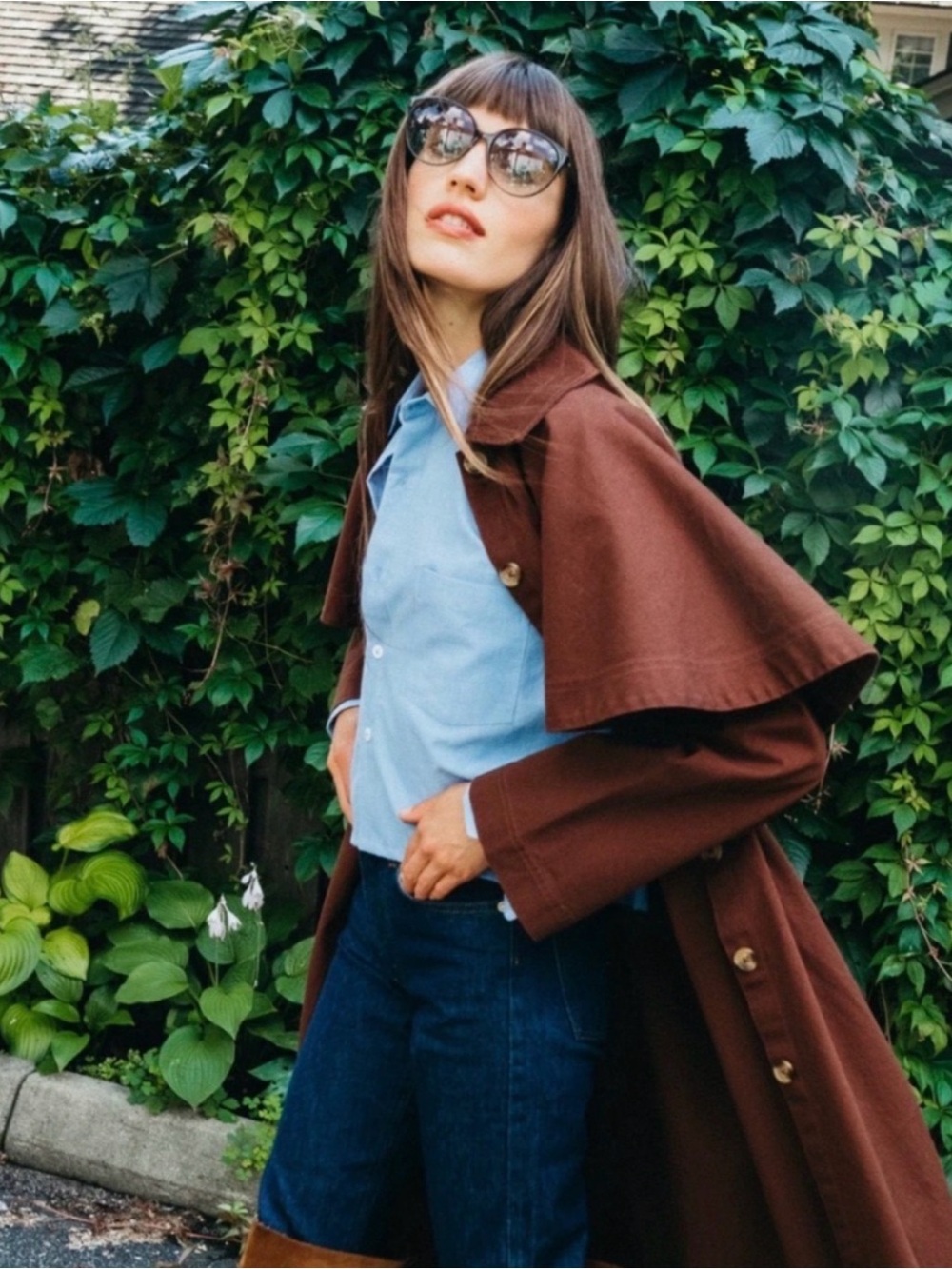 Mille Alina Cape Trench Coat in Chocolate